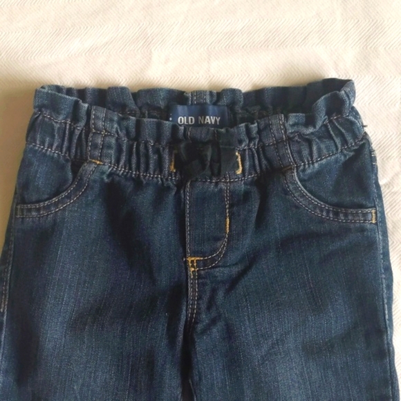 old navy paper bag waist straight leg rolled hem denim jeans 3T toddler girls - Picture 4 of 8